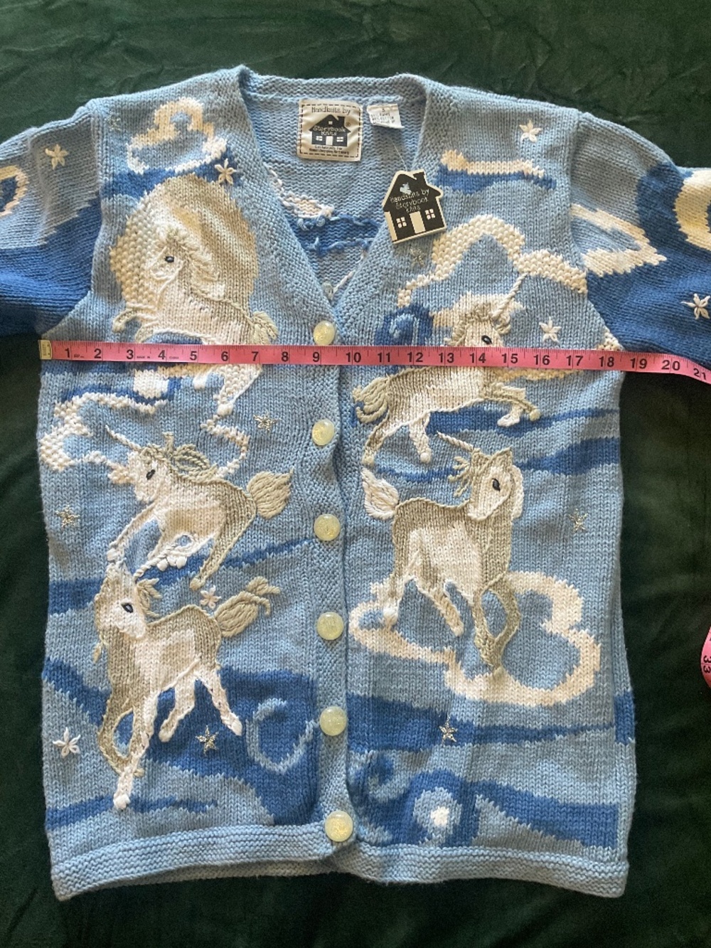NWT Rare vintage Storybook Knits Unicorn blue hand knit sweater SMALL - Picture 6 of 8